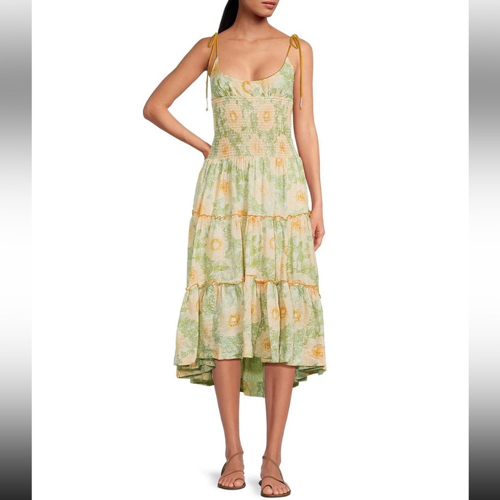 Free People Floral High Low Dress in Green and Yellow
